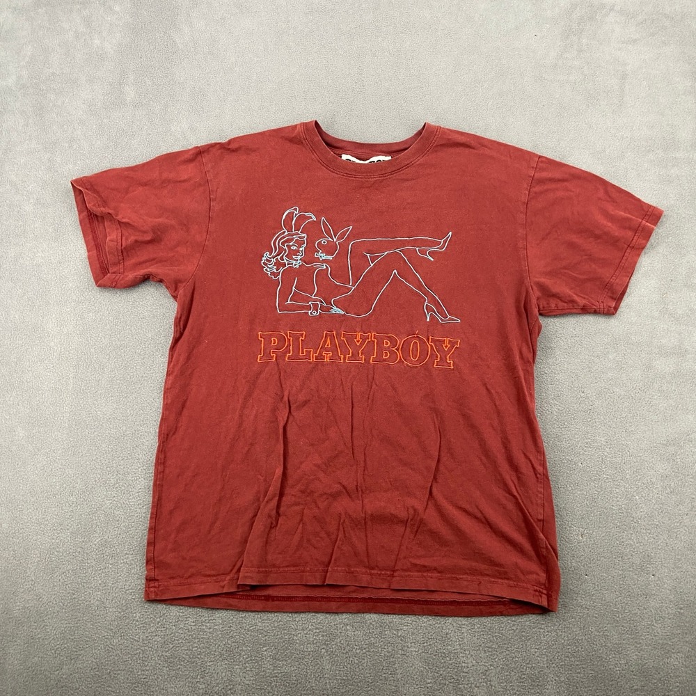 Playboy‎ by PacSun Graphic T-Shirt Red Embroidered Logo Bunny Girl Mens Medium